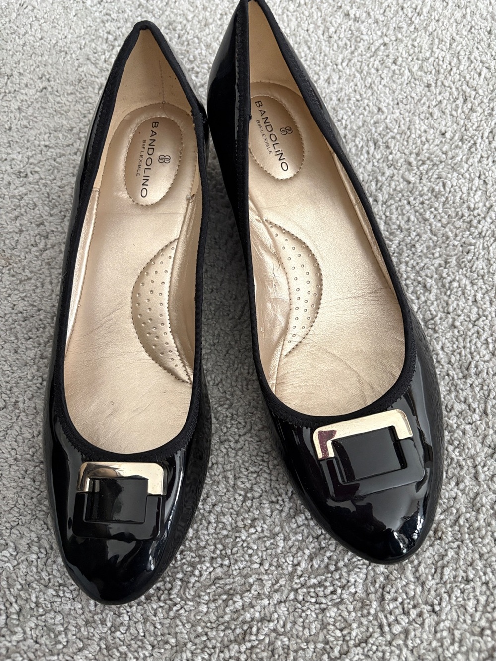 Bandolino Black Patent Ballet Flats with Gold Accent Buckle